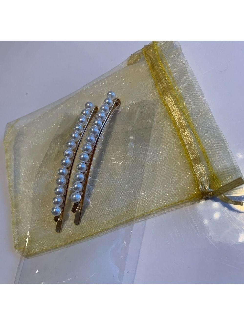 Gold Bobby Pins Ivory Pearl Embellished Pair - Picture 6 of 8